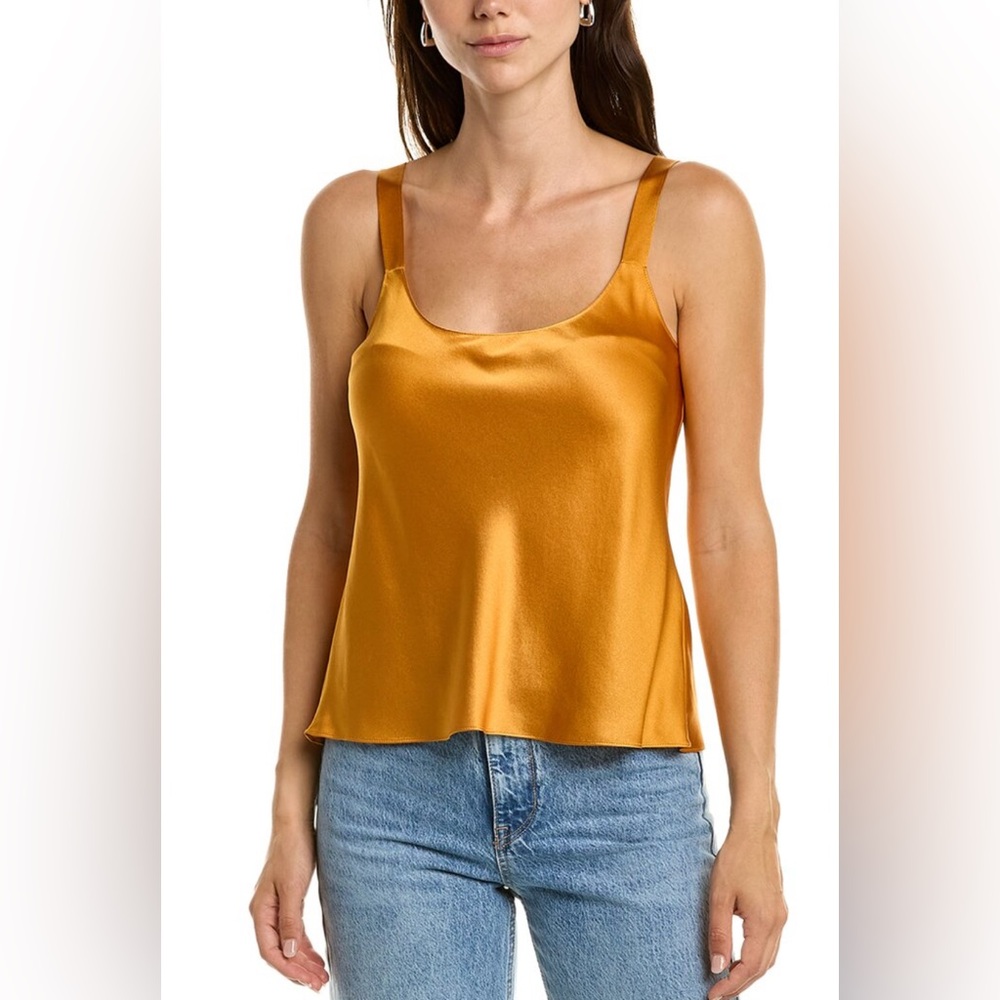 Vince Silk Shaped Scoop Neck Camisole Top Small Gold Y2K Old Money Quiet Luxury